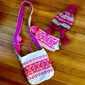 Justice knitted bag, head band, Gap hat